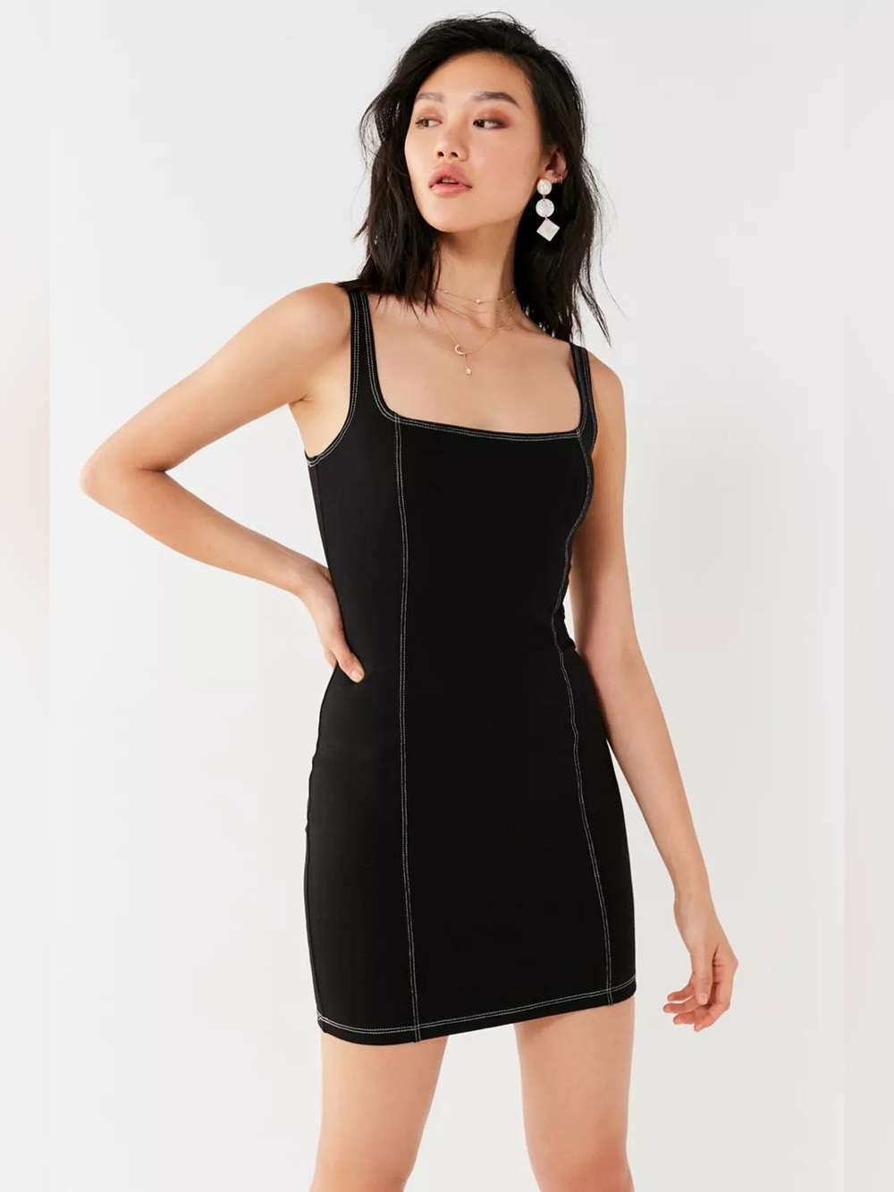 UO Contrast Stitch Ponte Bodycon Dress